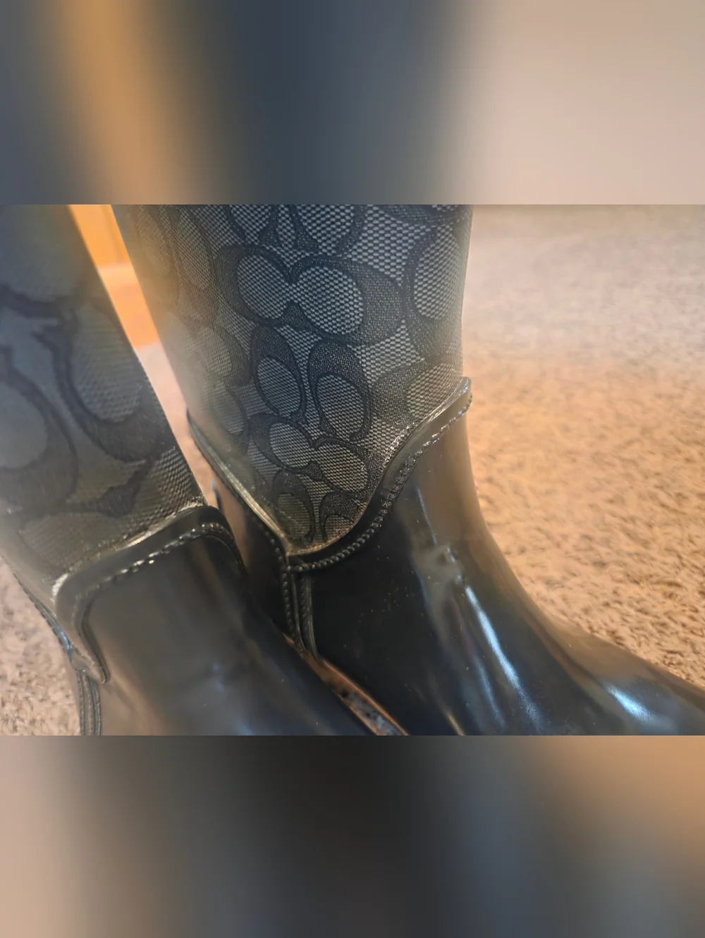 Coach Black Signature Logo Rain Boots with Lace-Up Detail